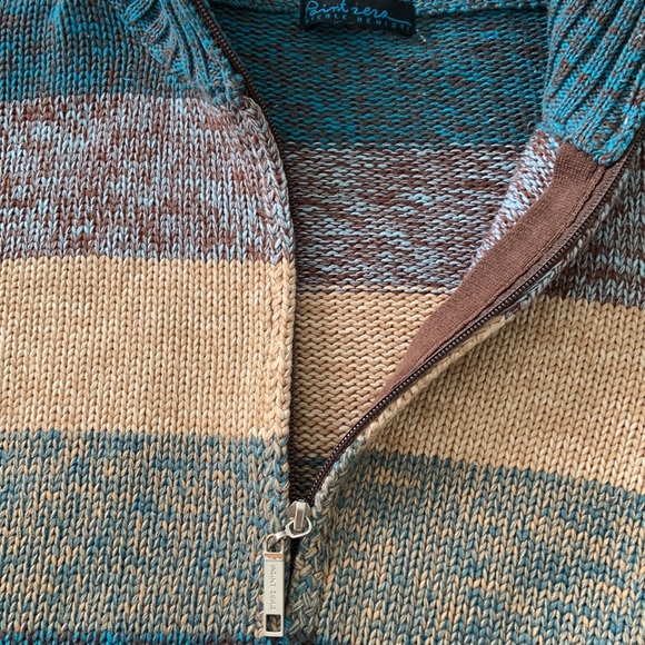 ZIP UP COTTON BLEND STRIPED SWEATER POINT ZERO / VINTAGE/ MEDIUM - Picture 3 of 5